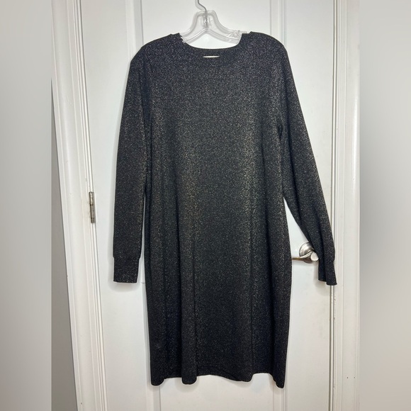 The Loft Sweater Dress Black With Gold Metallic Knee Length NWT - Picture 2 of 10